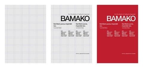 Trois affiches BAMAKO structurées par une grille typographique suisse